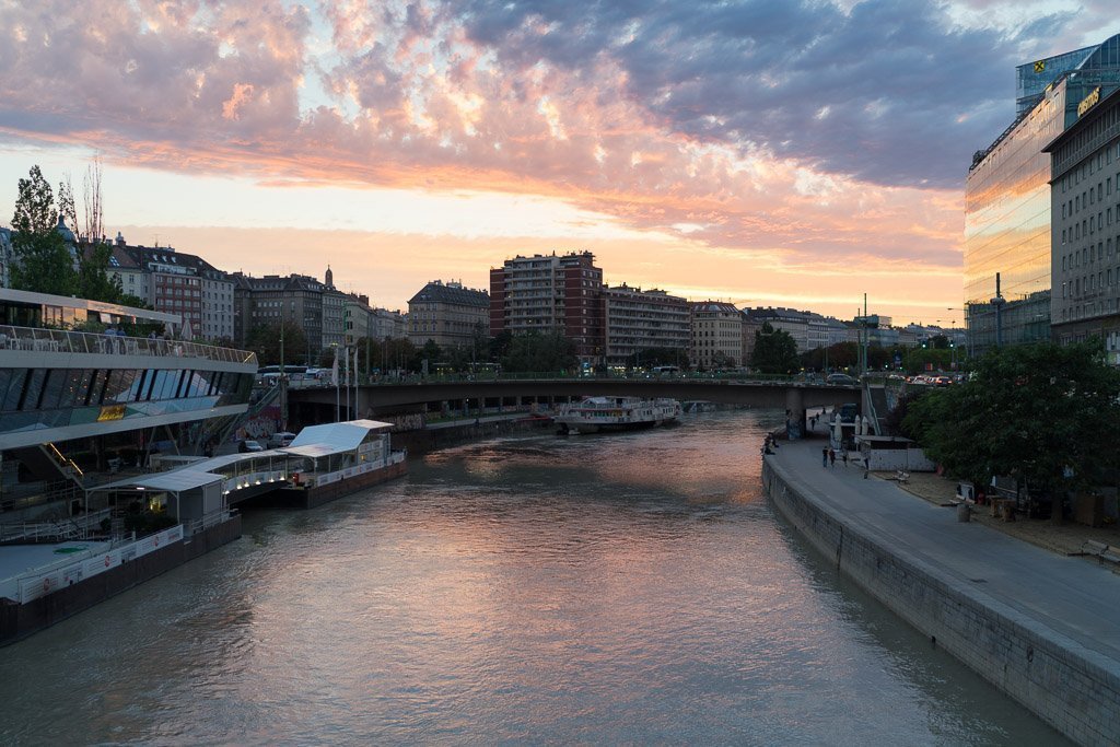 Danube canal at sunset 