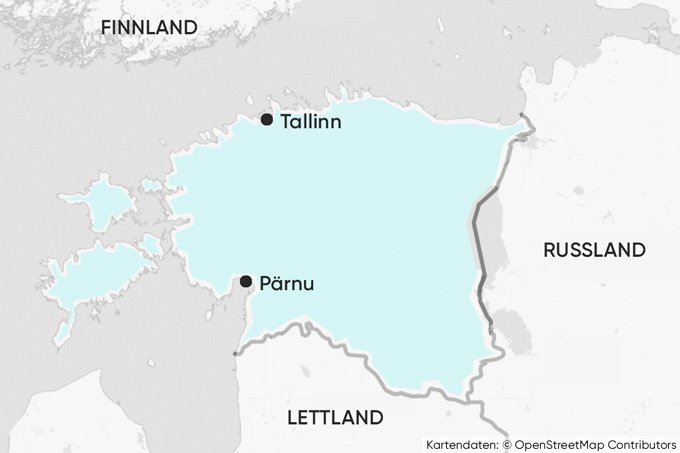Blau markiertes Estland neben Finnland, Russland und Lettland