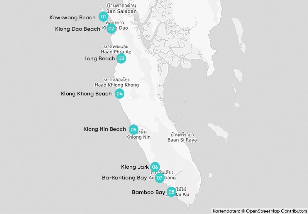 Die Strände Koh Lantas auf einer Karte