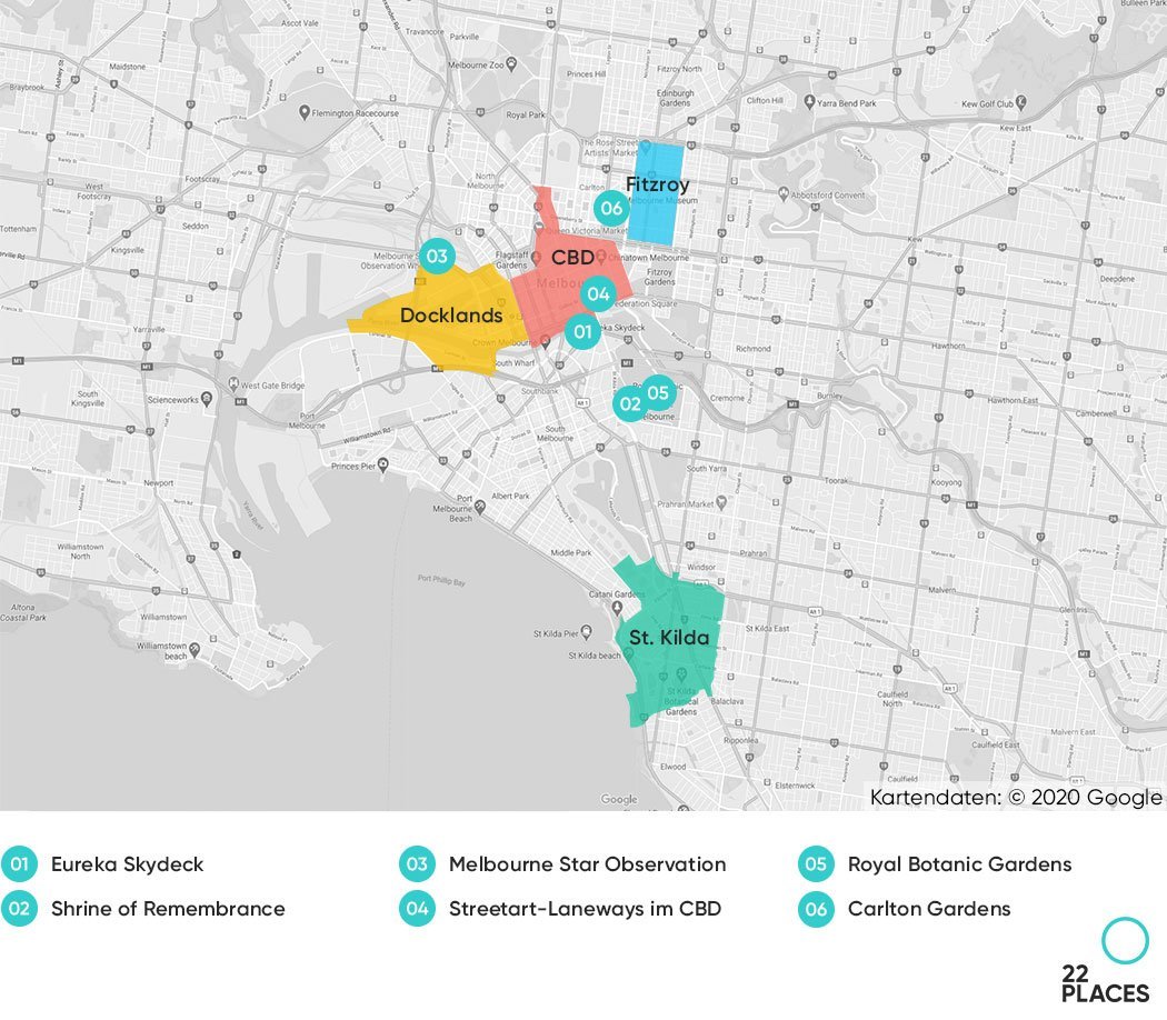 Melbourne Hoteltipps Karte