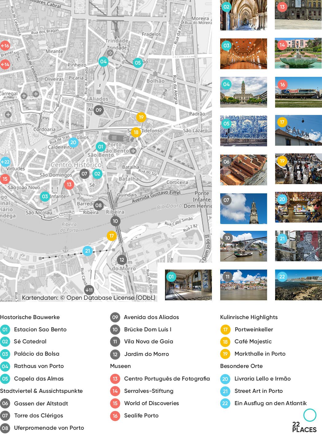 Top 22 Porto Sehenswürdigkeiten auf einer Karte