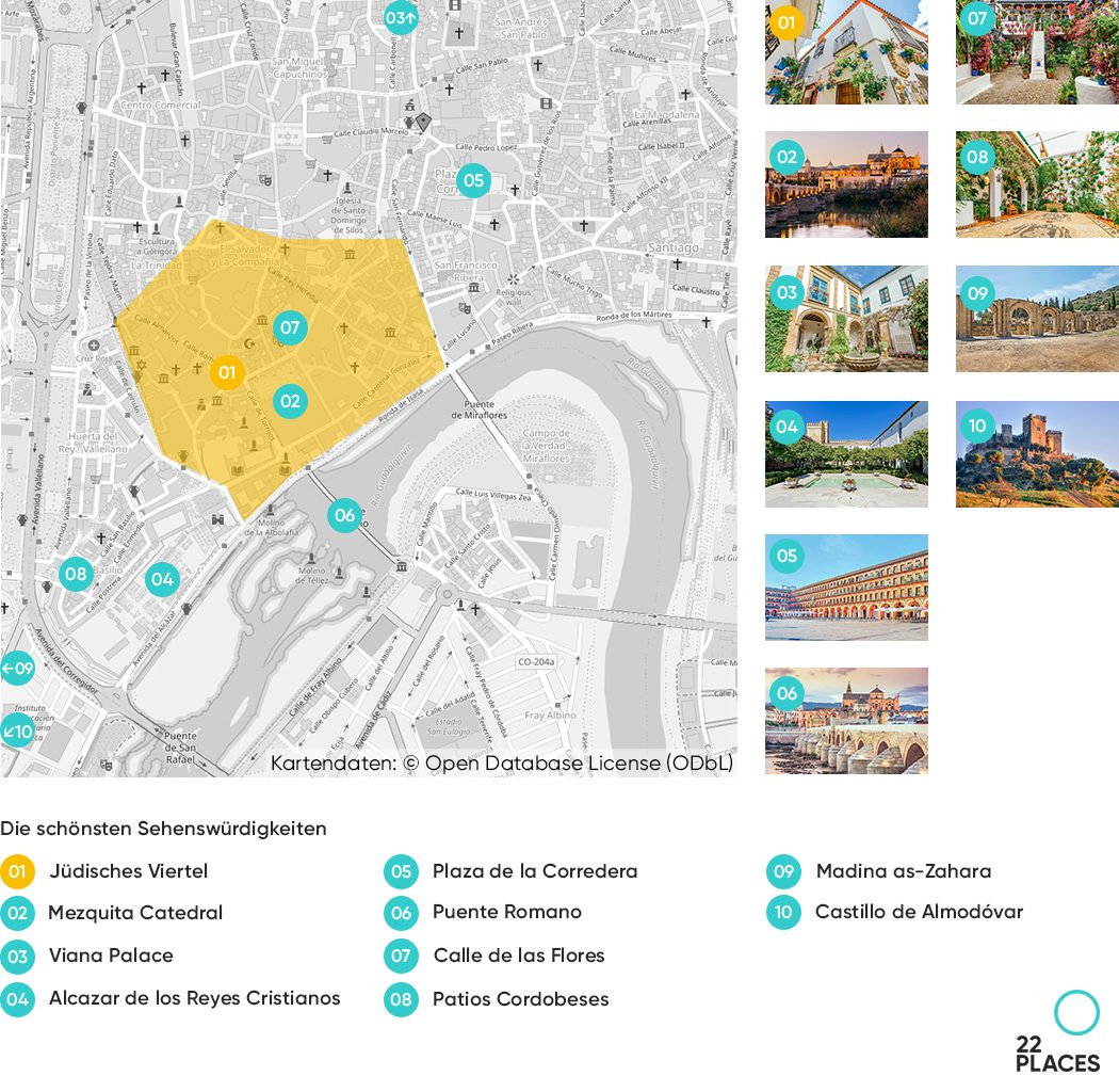 Karte der 10 schönsten Córdoba Sehenswürdigkeiten