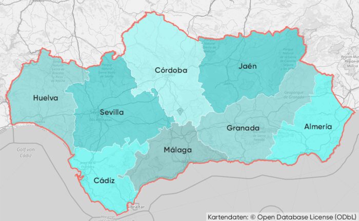 Karte Andalusien Regionen