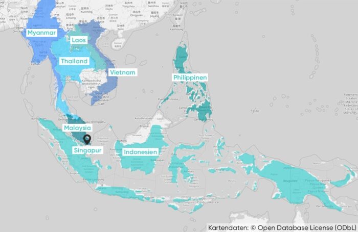 Karte von den Ländern in Südostasien