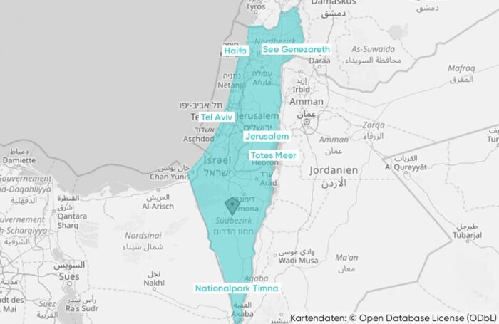Übersichtskarte der wichtigsten Sehenswürdigkeiten in ISrael