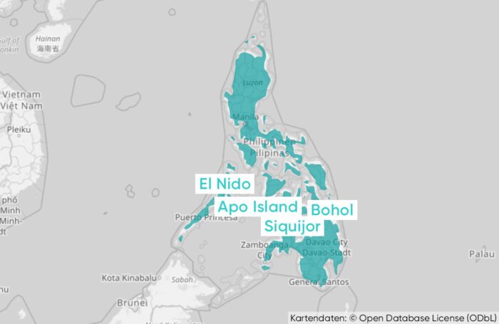 Karte der Philippinen mit den wichtigsten Orten und Sehenswürdigkeiten
