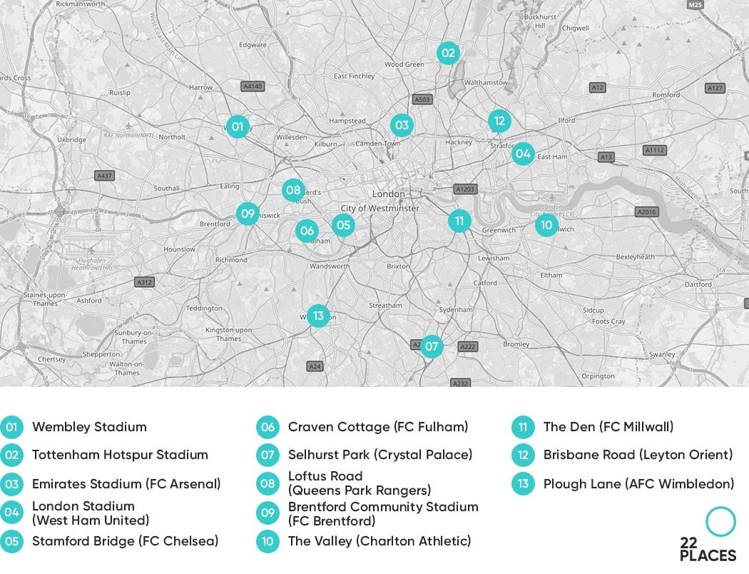 London Fußballstadien Karte