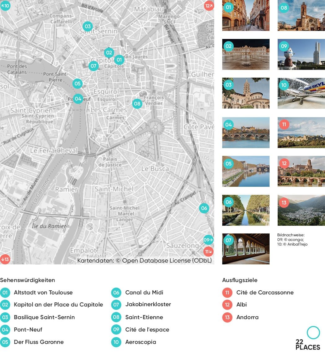 Unsere Toulouse Sehenswürdigkeiten auf einer Karte im Überblick