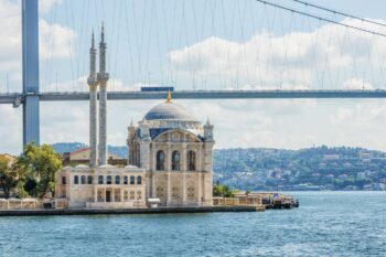 Die Ortaköy-Moschee am Ufer des Bosporus