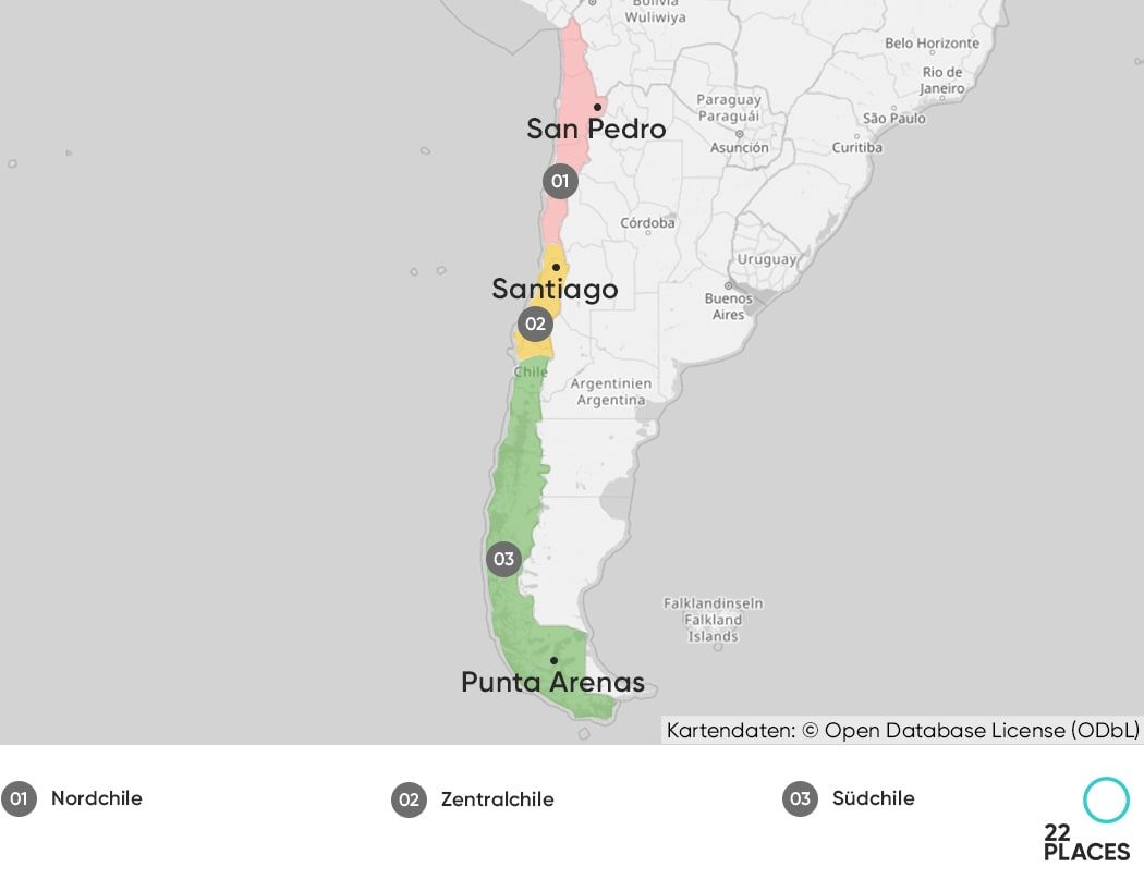 Überblick der drei Regionen in Chile