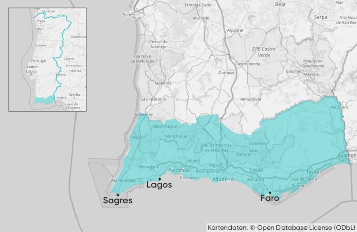 Karte der Algarve zur Orientierung