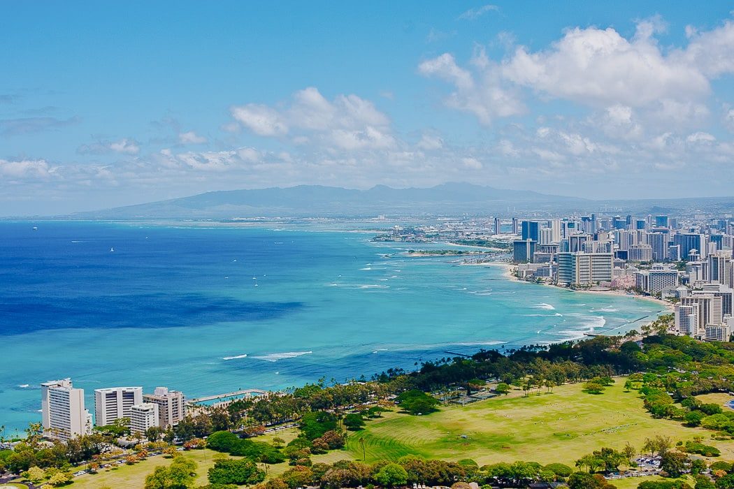 Blick vom Diamond Head auf Waikiki, Hawaii