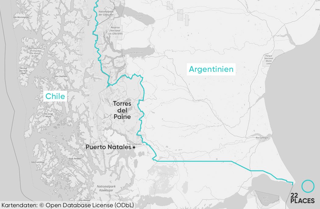 Karte, wo sich der Torres del Paine befindet