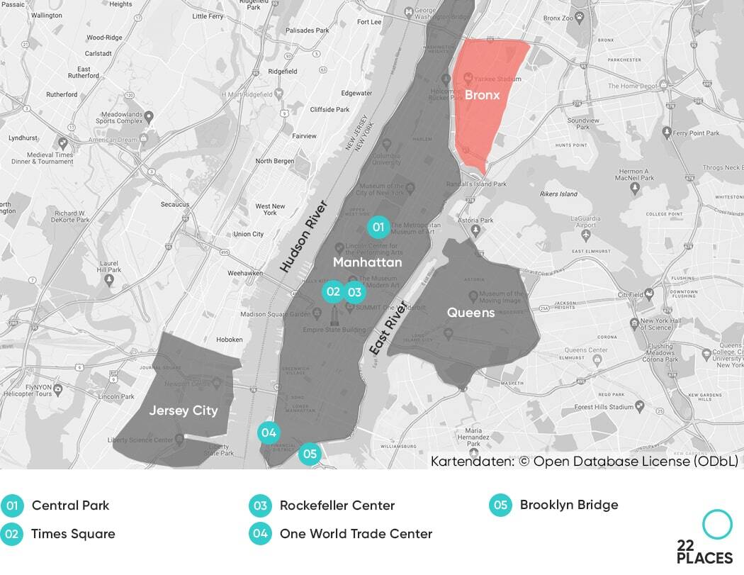 Der Bezirk Bronx markiert auf einer Karte von New York City.