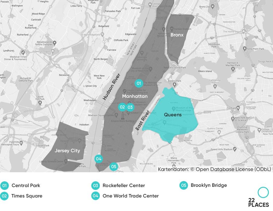 Queens markiert auf einer Karte von New York City.