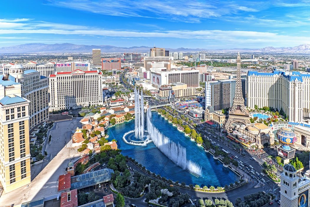 Luftaufnahme von den Hotels am Strip im Las Vegas