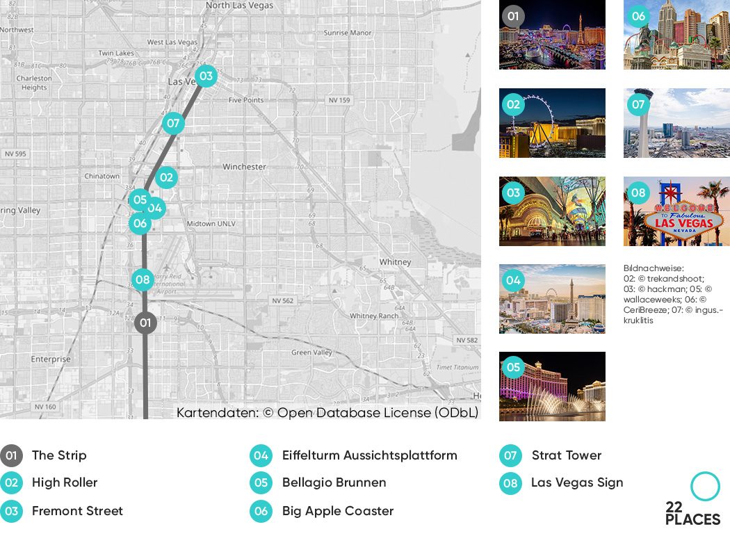 Karte unserer Top 8 Las Vegas Sehenswürdigkeiten