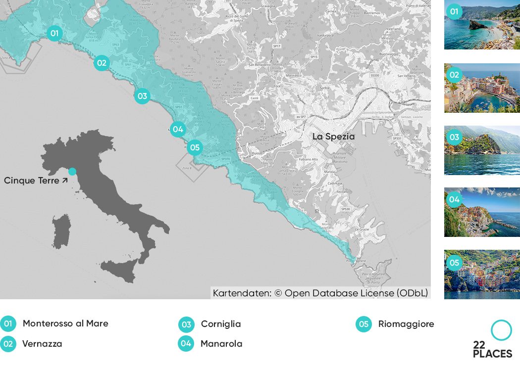 Karte der Cinque Terre in Italien