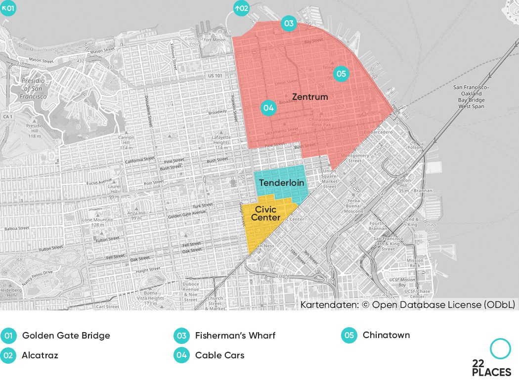 Karte von Tenderloin und dem Civic Center in San Francisco
