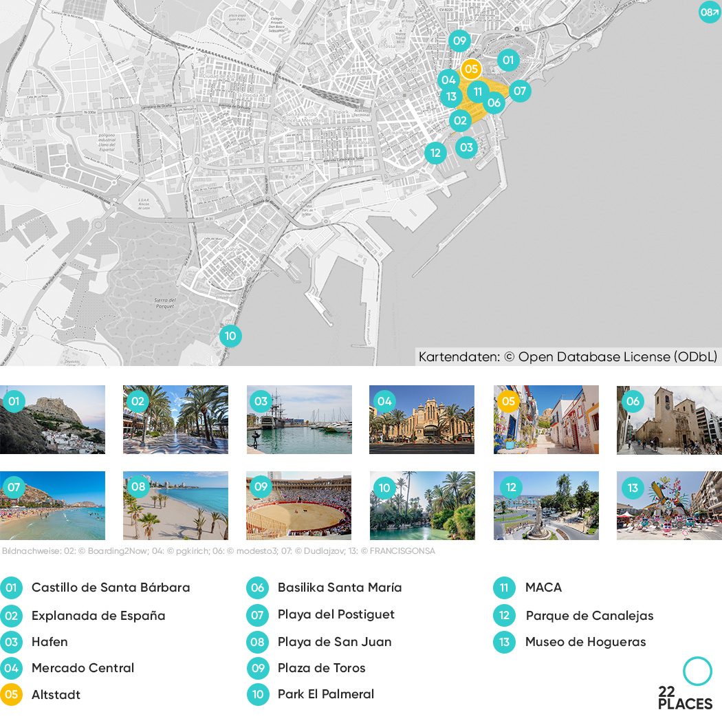 Karte der Sehenswürdigkeiten von Alicante