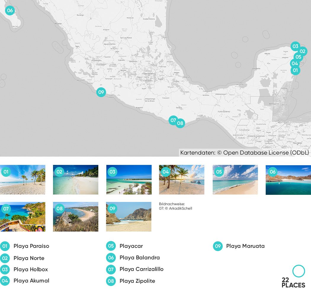 Unsere Karte mit den schönsten Stränden in Mexiko