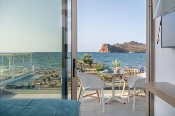 Ausblick auf das Meer aus dem Vergina Beach Hotel in Agia Marina auf Kreta