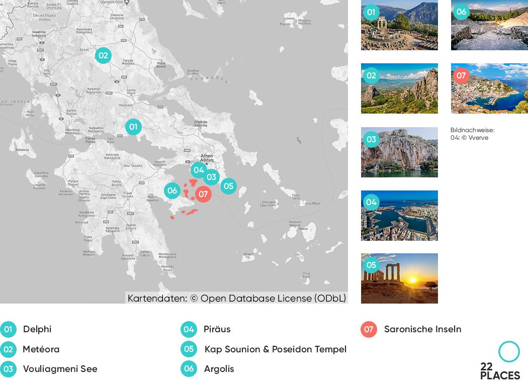 Unsere Karte mit den Ausflugszielen von Athen