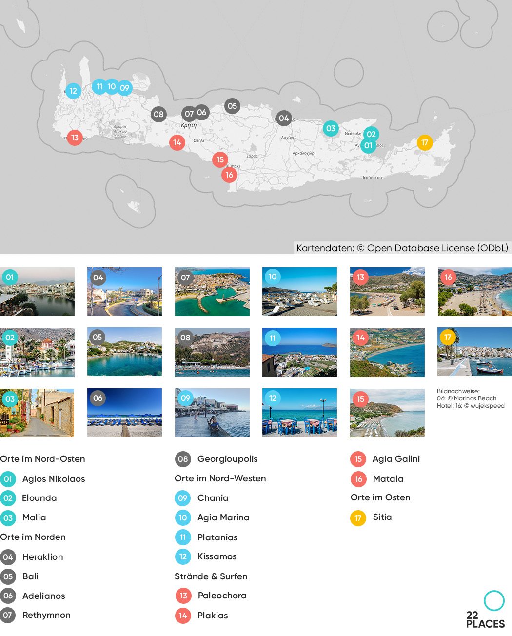 Eine Karte zeigt die schönsten Orte auf Kreta